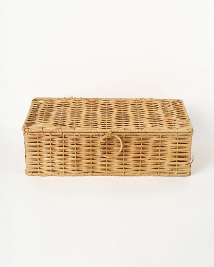 Cane Storage Box with Lid for Wardrobe & Bathroom Storage