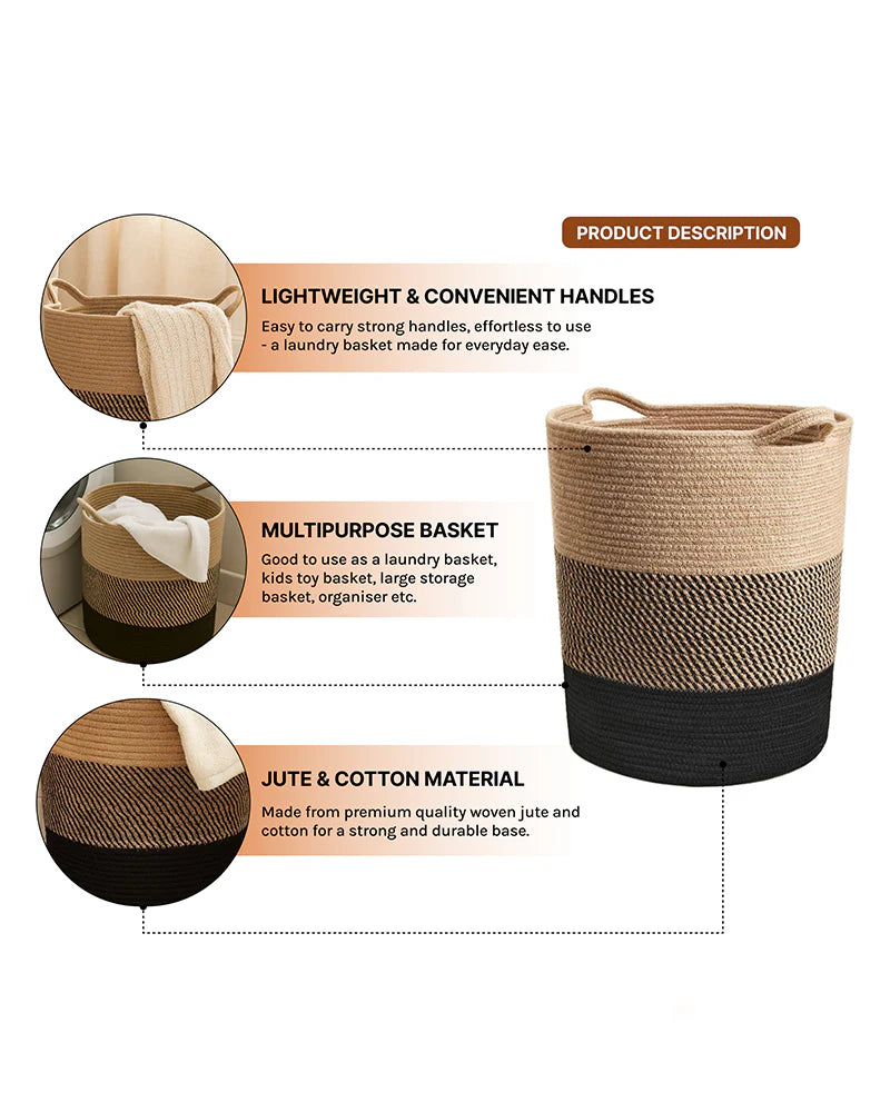 Jute Laundry Basket for Clothes and Toy Storage, Jute Storage Basket and Laundry Bag