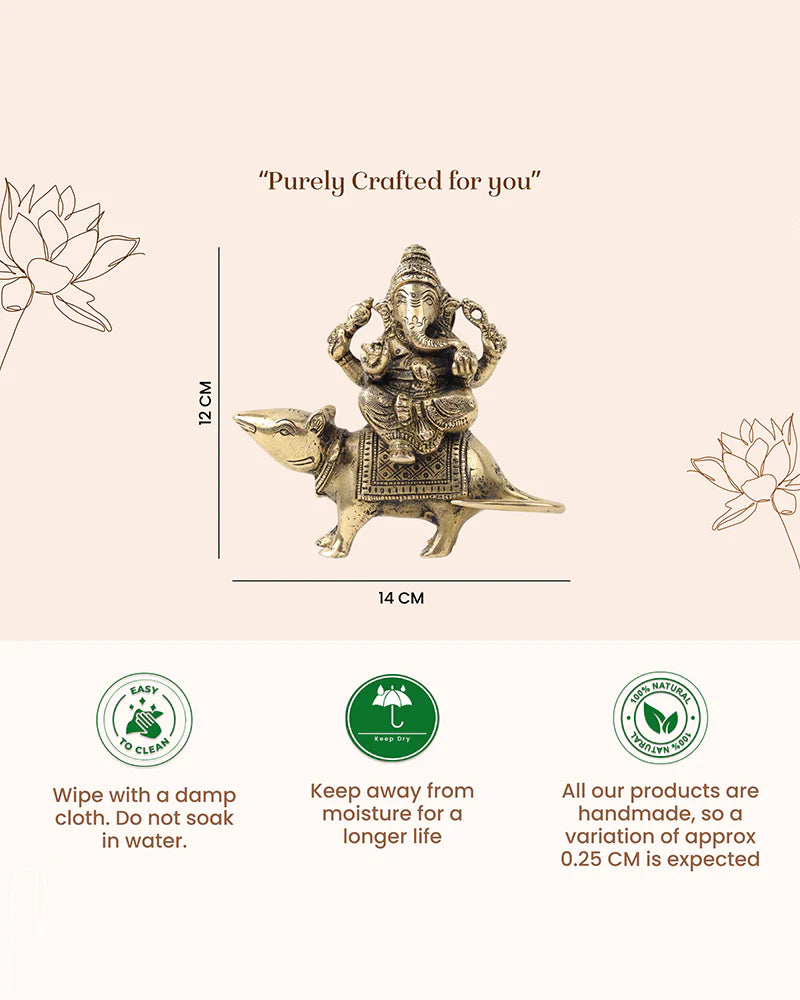 Pure Brass Ganesha Sitting on Mushak for Prosperity and Blessings