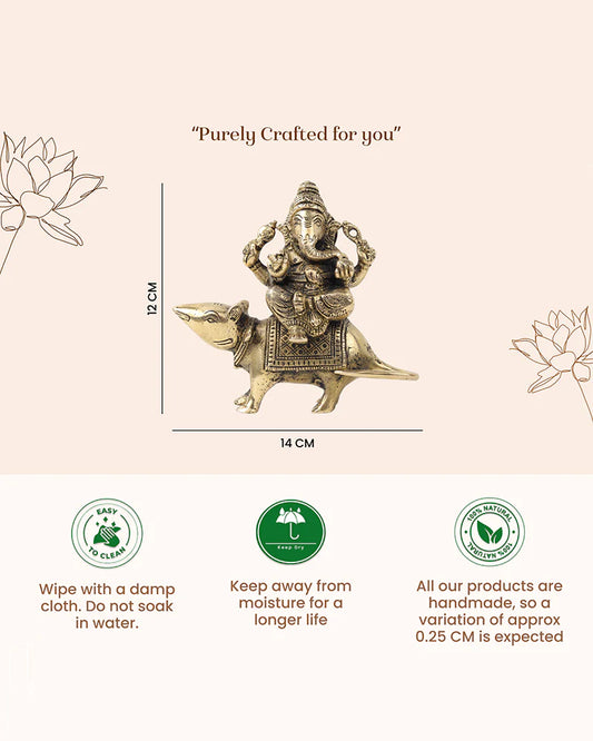 Pure Brass Ganesha Sitting on Mushak for Prosperity and Blessings