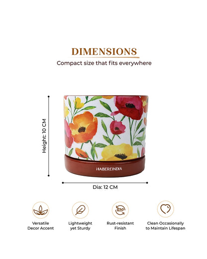 Poppy Floral Print Terracotta Planter with Under Plate (Multicolour)