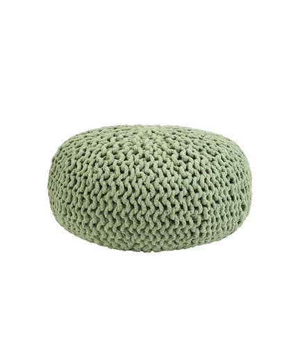 Hand Knitted Sage Green Cotton Pouf Chunky Knit Round Ottoman Footrest