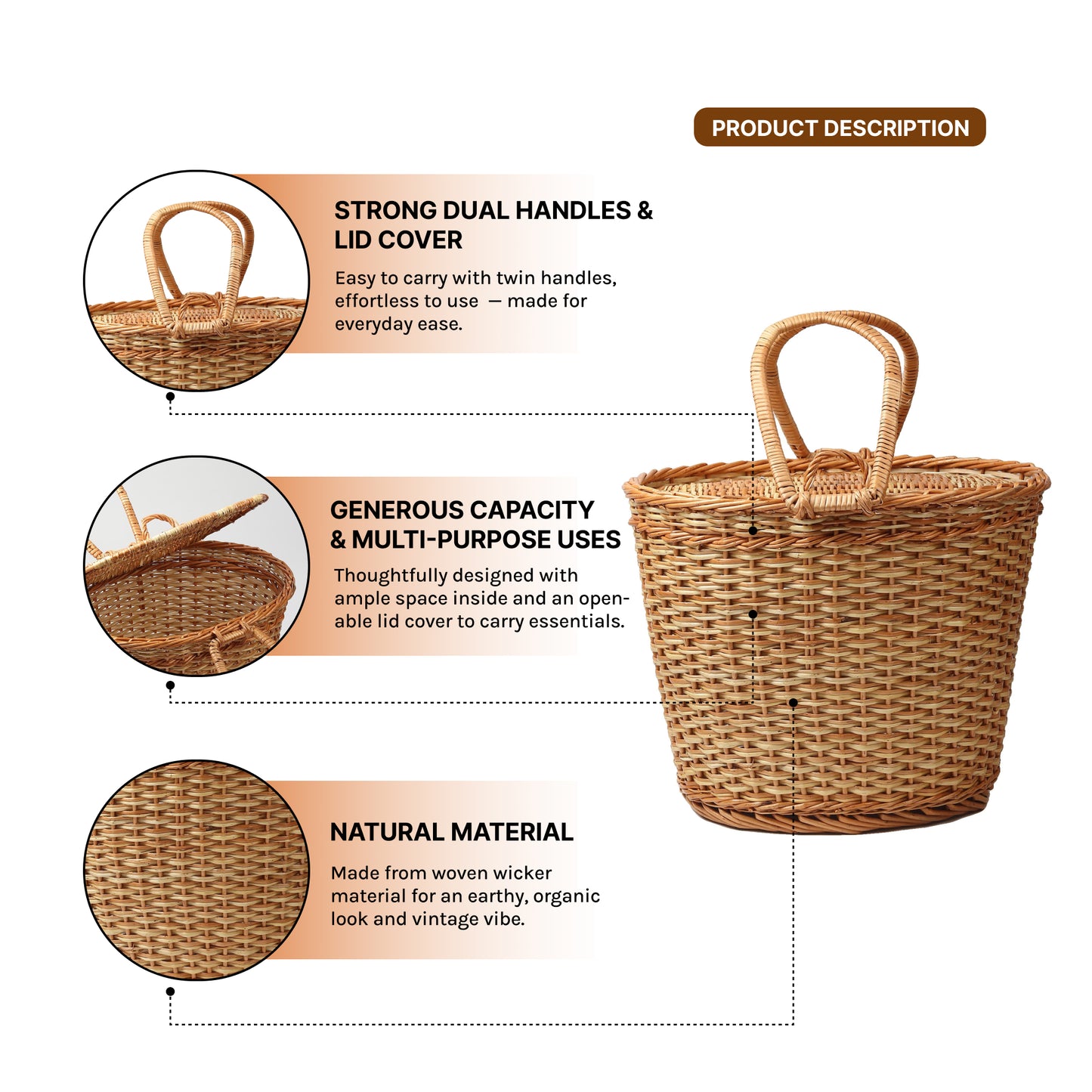 Wicker Picnic Basket | Wicker Lunch Basket | Toy Storage Basket