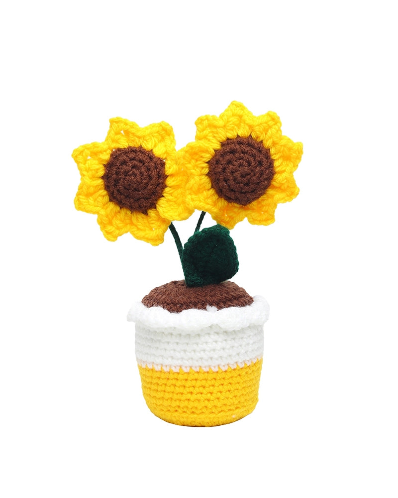 Handmade Crochet Sunflower Pot Artificial Plant Decor