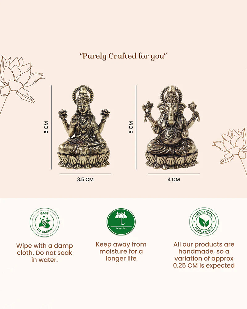 Lakshmi Ji & Ganesha Brass God Idol Set for Pooja, Home Decoration & Auspicious Showpiece