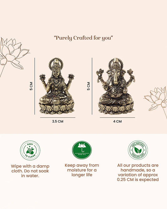 Lakshmi Ji & Ganesha Brass God Idol Set for Pooja, Home Decoration & Auspicious Showpiece