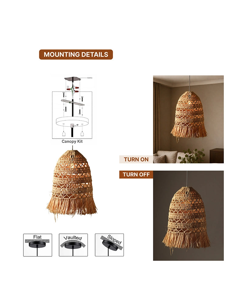 Raffia Cylinder Ceiling Lamp for Bedroom Hall & Living Room Decor