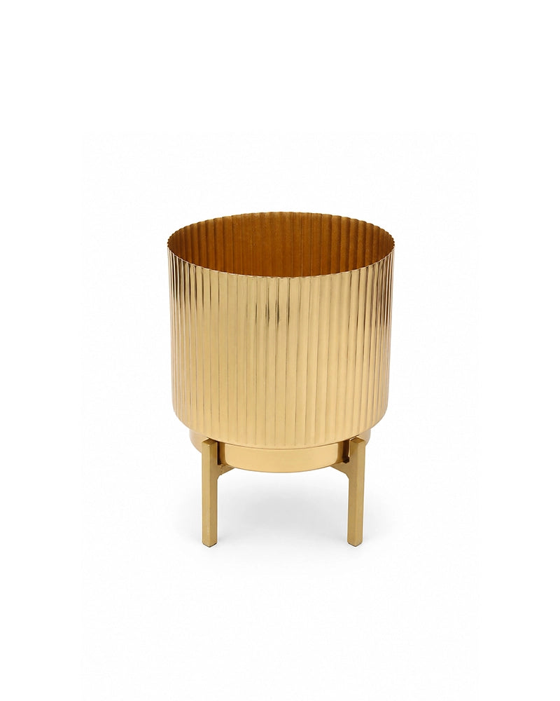 Hancrafted Fluted Metal Plant Pot with Stand for Living Room & Home Décor