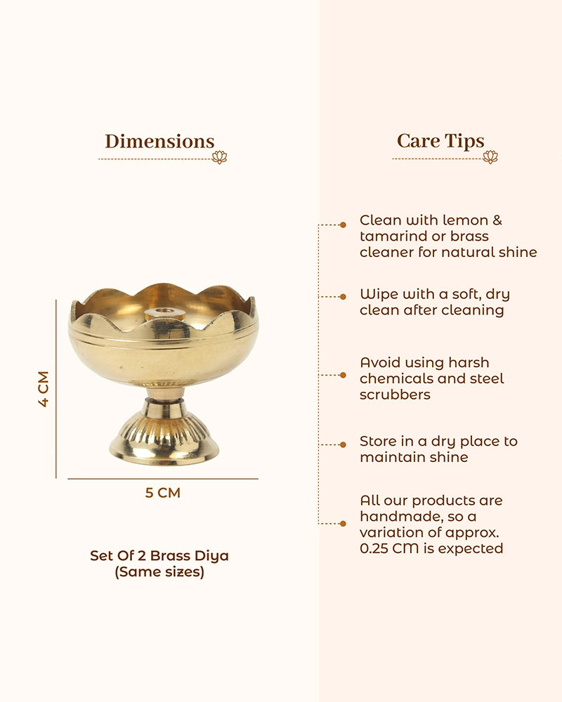 Traditional Brass Diya Set of 2 Pooja Room Decor (Gold)