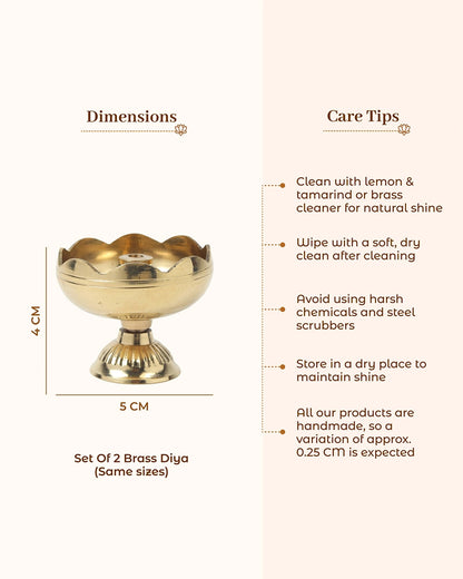 Traditional Brass Diya Set of 2 Pooja Room Decor (Gold)