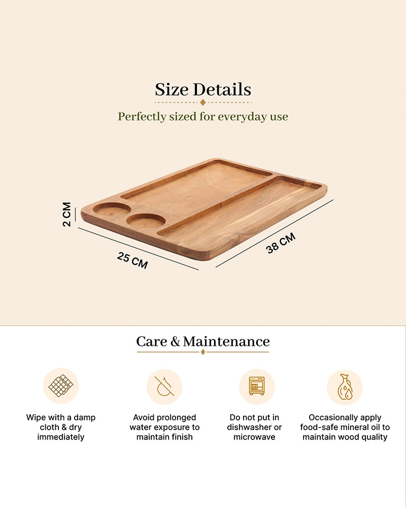 Rectangular Wooden Platter with Cup Sections for Cheese Serving