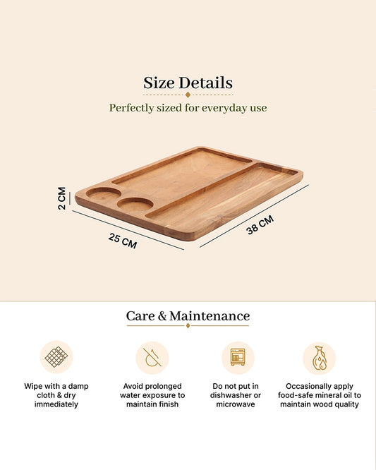 Rectangular Wooden Platter with Cup Sections for Cheese Serving