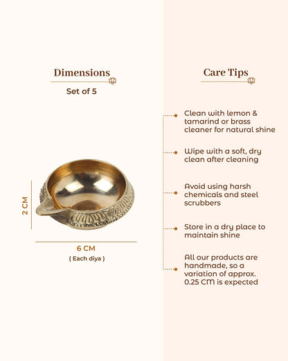 100% Pure Brass Diya for Pooja Diwali Festival Home Décor, Set of 5