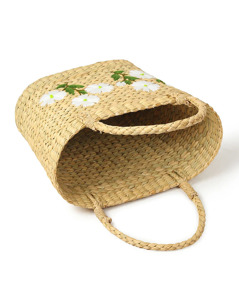 Handmade Seagrass Embroidery Handbag for Shopping, Storage & Everyday Use