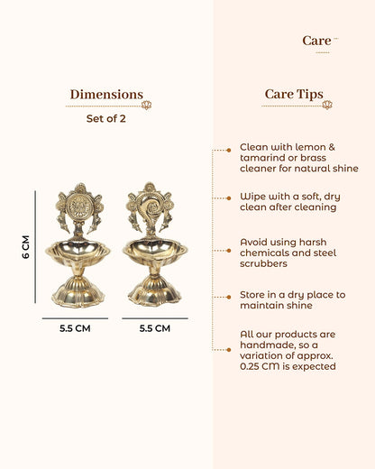 100% Pure Brass Decorative Handle Diya for Pooja Décor, Set of 2