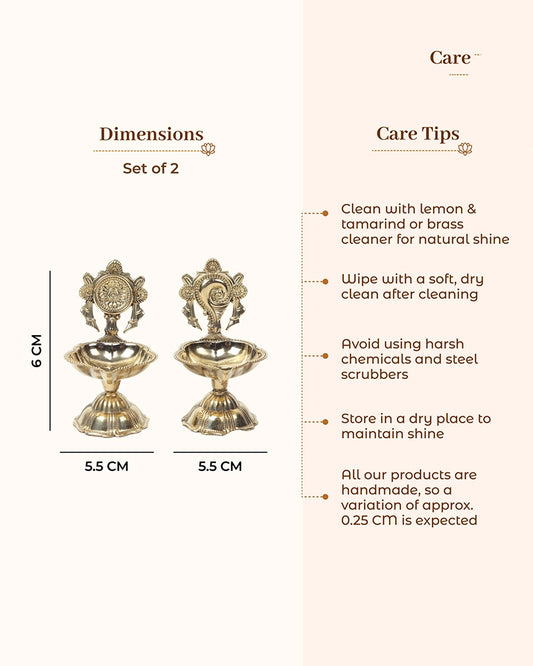 100% Pure Brass Decorative Handle Diya for Pooja Décor, Set of 2