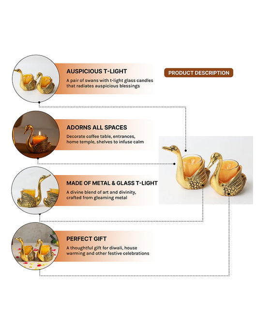 Set of 2 Swan Candle Holders, Metal Tealight Showpieces for Home Decoration