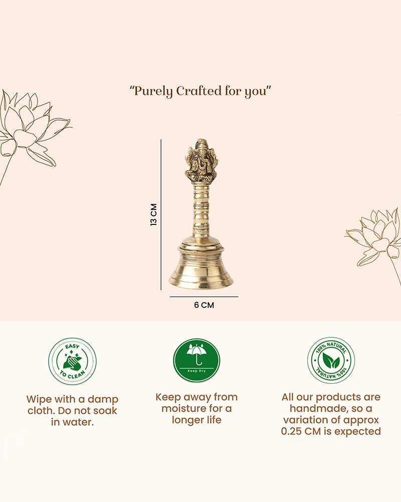 Brass Pooja Bell with Ganesh Sitting on Top for Home Decor