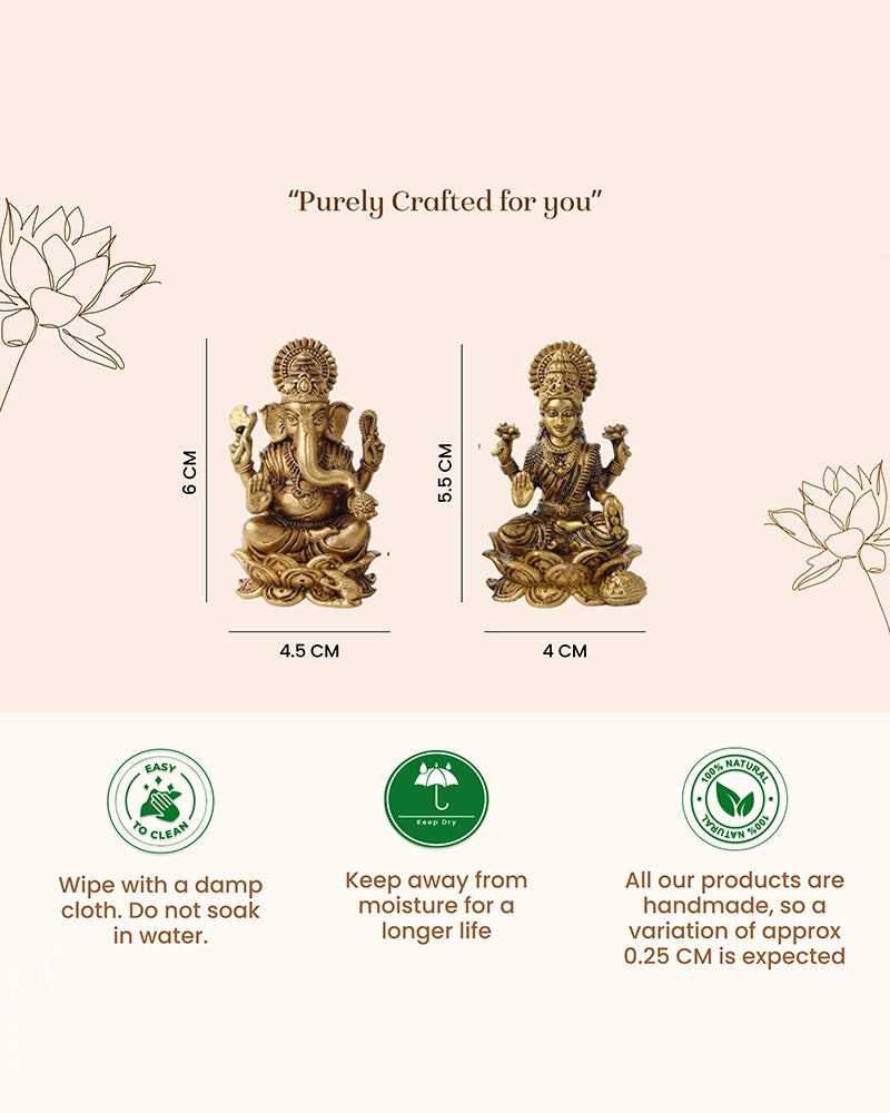 Pure Brass Laxmi Ganesh Idol Set Traditional Brass Pooja Idol