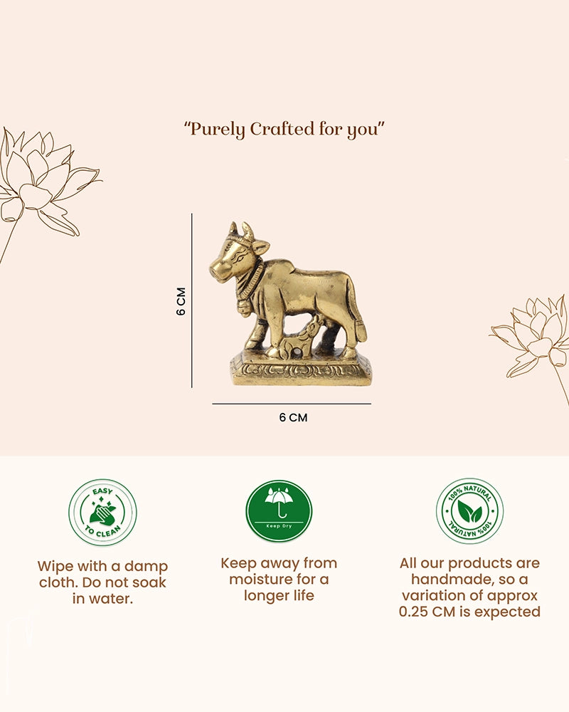 Brass Kamdhenu Idol for Home Temple, Spiritual Decor, and Showpiece