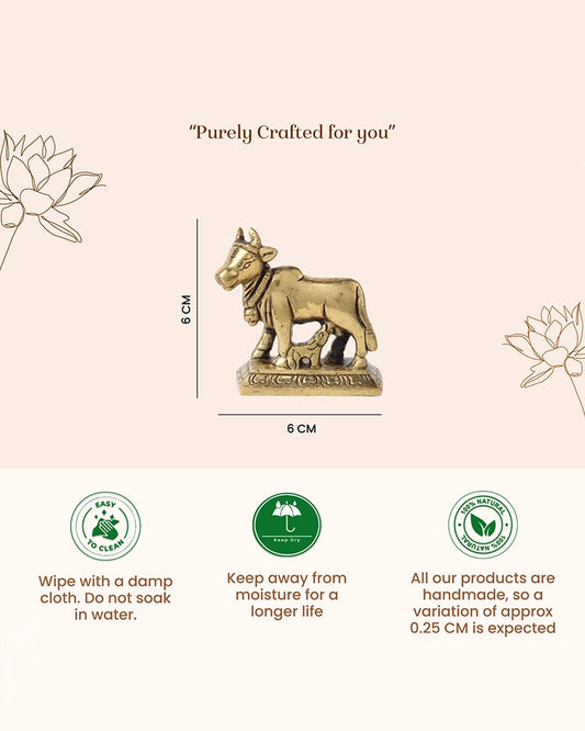 Brass Kamdhenu Idol for Home Temple, Spiritual Decor, and Showpiece