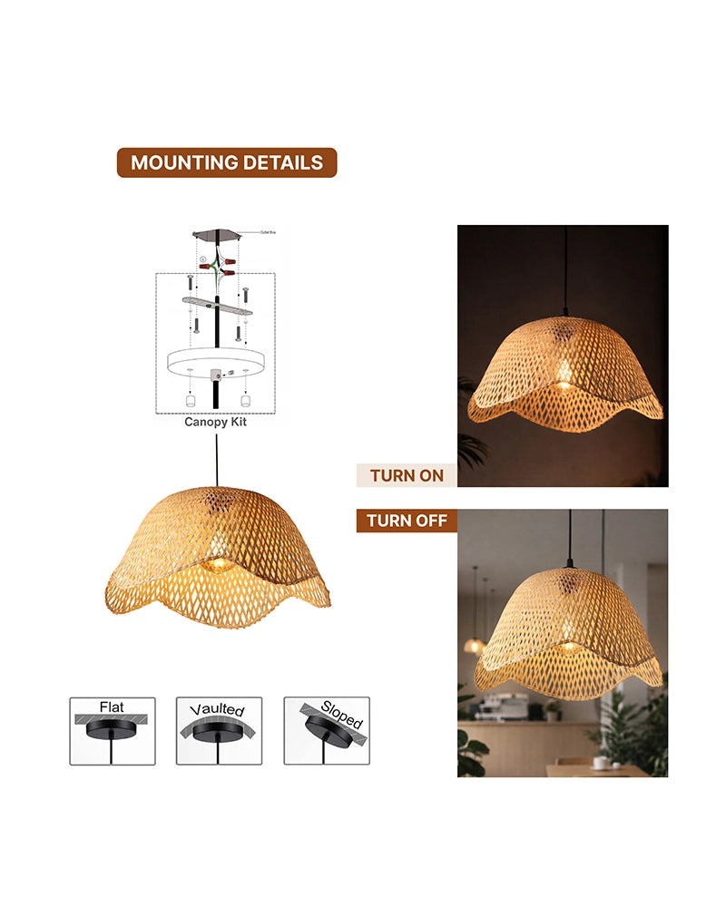 Rustic Bamboo Pendant Lamp for Dining Room, Balcony, and Home Interiors