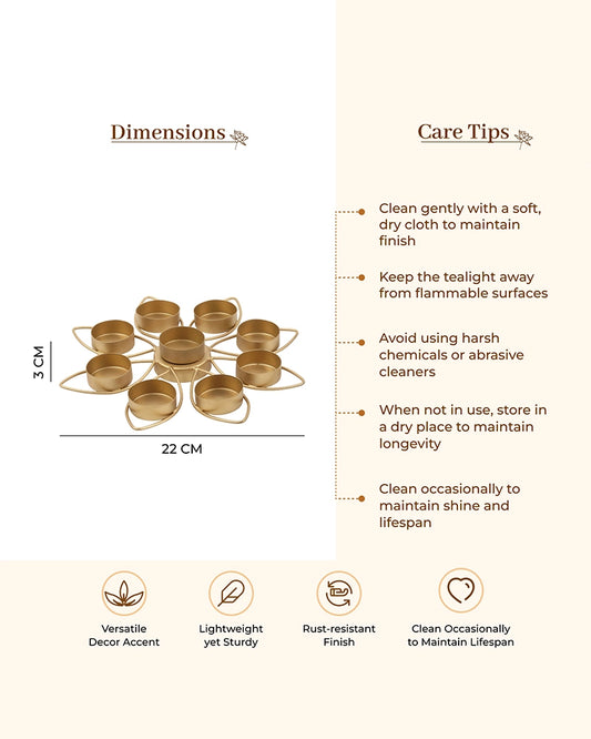 Gold Lotus Flower Tea Light Holder for Living Room and Pooja Room