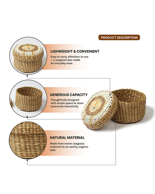 Storage Box with Lid | Round Gift Box | Seagrass Organiser Boxes