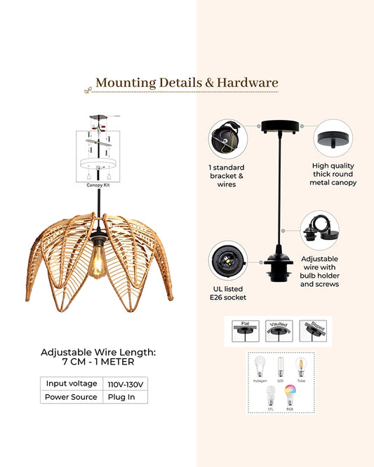 Artistic Rattan Ceiling Light for Cafe and Restaurant