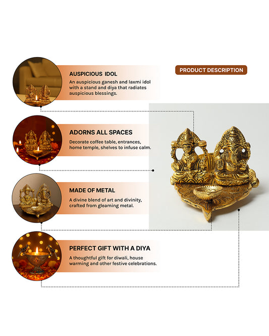 Laxmi Ganesh Idol Figurine | Decorative God Idol for Home | Lakshmi Ganesh Diya