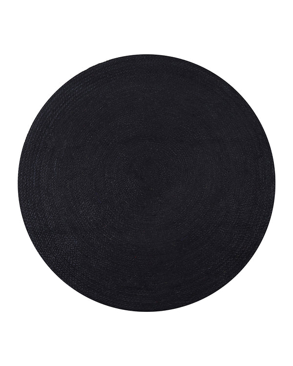 Handwoven Natural Black Round Jute Carpet For Living Room