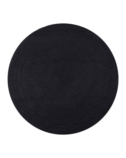 Handwoven Natural Black Round Jute Carpet For Living Room