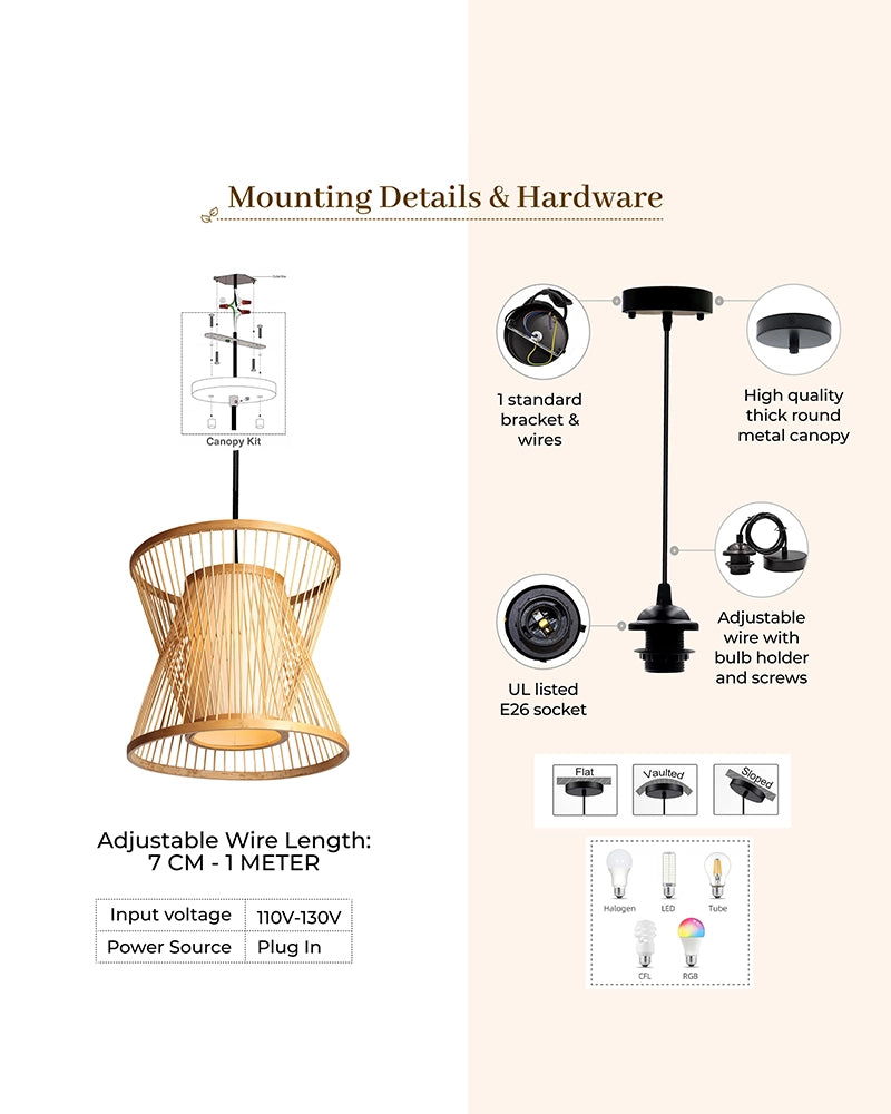 Natural Bamboo Ceiling Lamp for Dining Space and Home