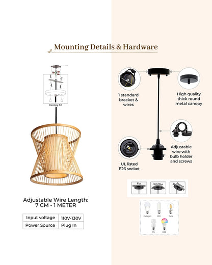 Natural Bamboo Ceiling Lamp for Dining Space and Home