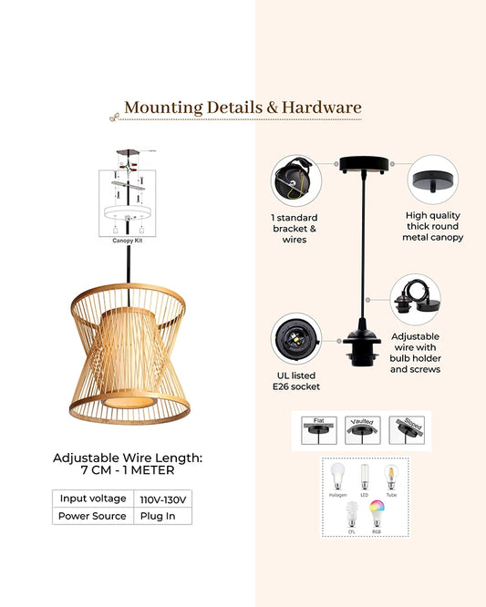 Natural Bamboo Ceiling Lamp for Dining Space and Home