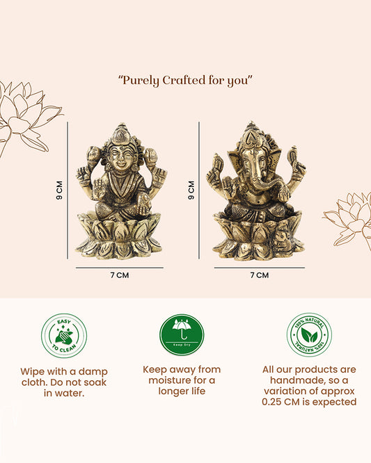 Pure Brass Laxmi Ganesh Idol Set for Home Temple and Decoration