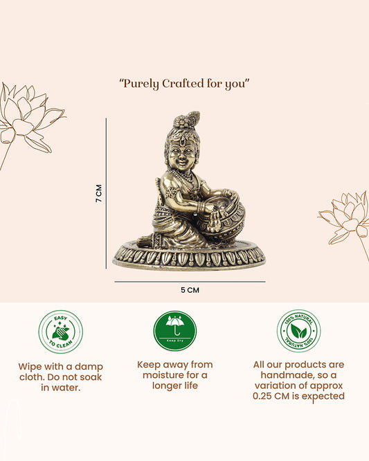 Pure Brass Bal Krishna Idol for Home Temple and Pooja Room