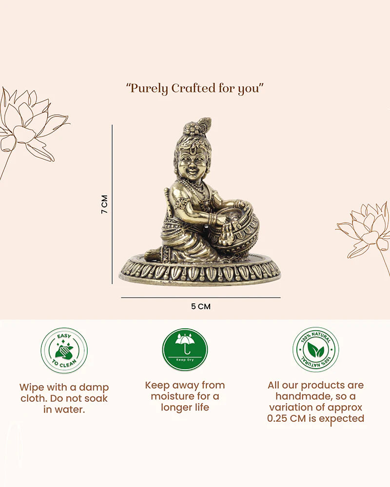 Pure Brass Bal Krishna Idol for Home Temple and Pooja Room