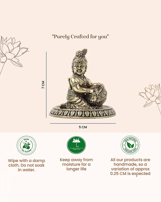 Pure Brass Bal Krishna Idol for Home Temple and Pooja Room
