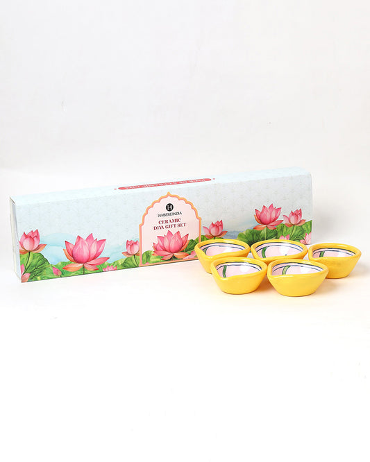 Set of 5 Handcrafted Printed Mitti Diya Gifting Set for Diwali Decoration Pooja Aarti