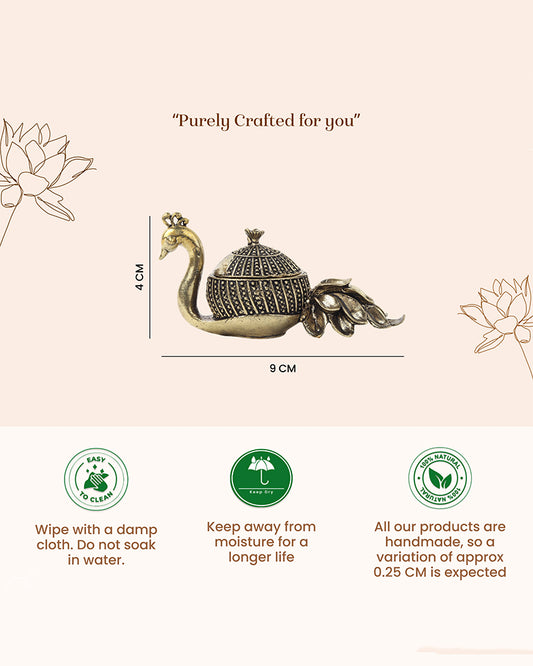 Handcrafted Peacock-Shaped Brass Sindoor Dani for Daily Worship