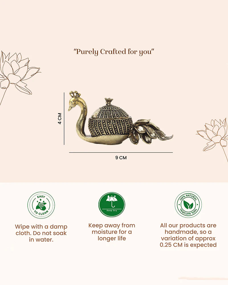 Handcrafted Peacock-Shaped Brass Sindoor Dani for Daily Worship