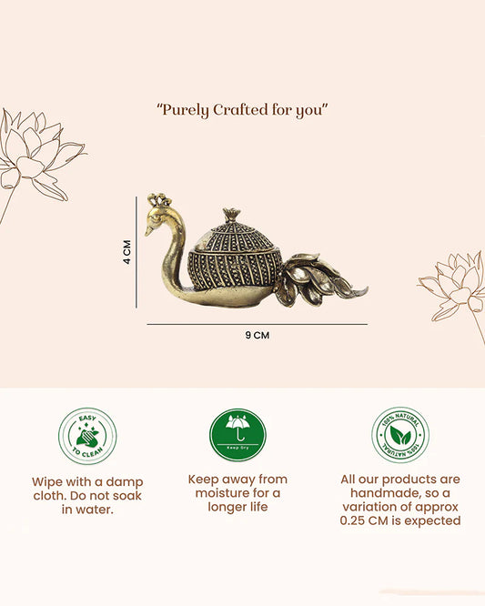 Handcrafted Peacock-Shaped Brass Sindoor Dani for Daily Worship