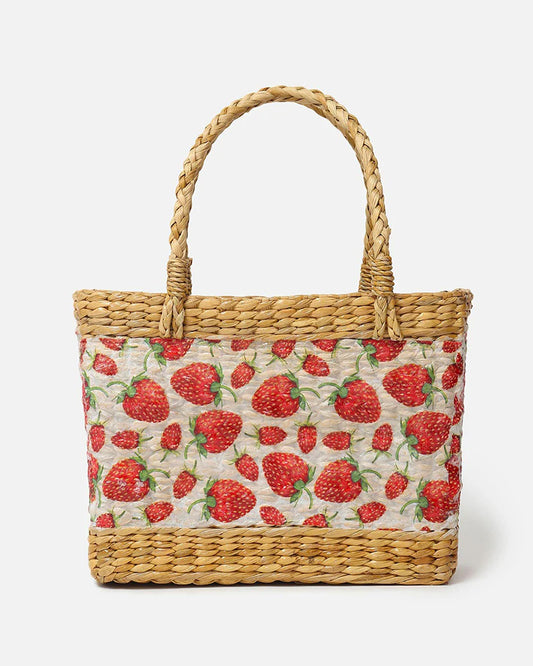 Handwoven Seagrass Shopping Basket & Tote Bag - Strawberry
