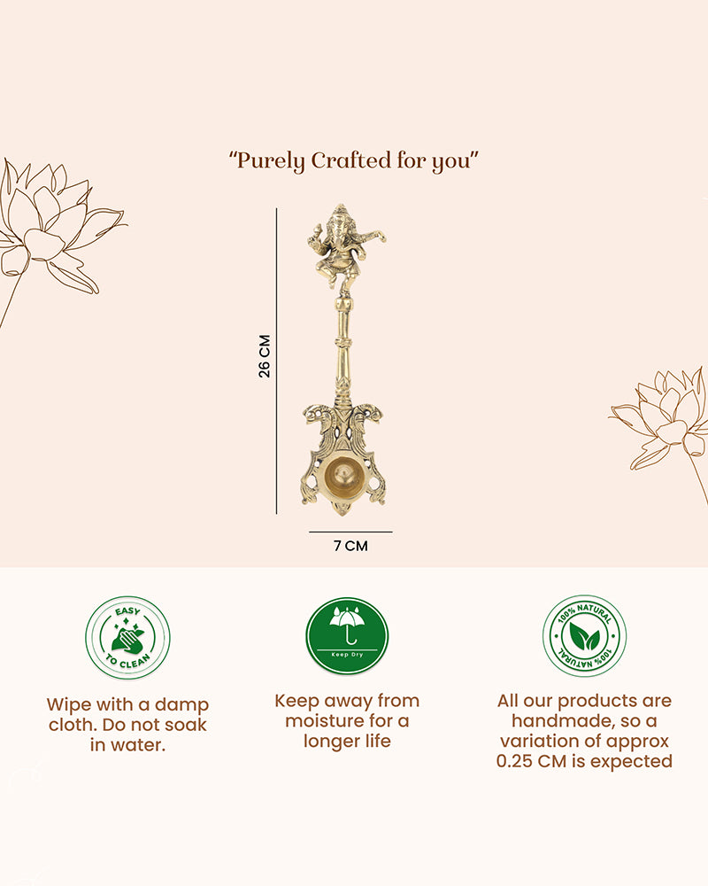 Brass Ganesha Ritual Spoon for Pooja Items and Home Decoration