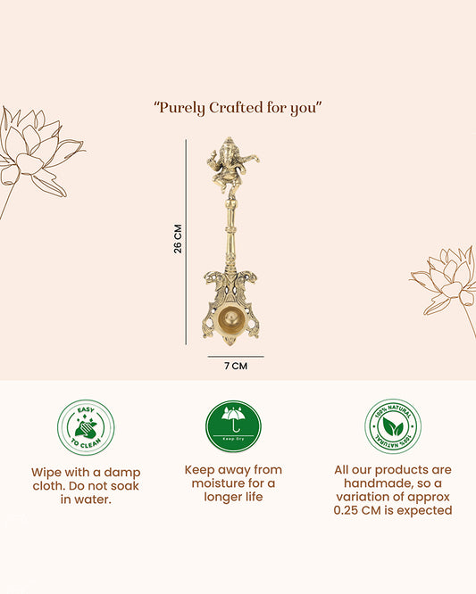 Brass Ganesha Ritual Spoon for Pooja Items and Home Decoration
