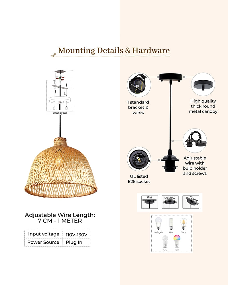 Natural Bamboo Hanging Lamp for Kids Room and Living Room
