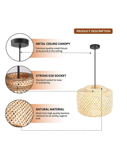 Elegant Cane Hanging Lamp for Living Space and Dining Area