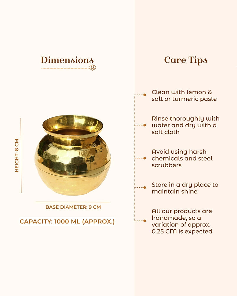 100% Pure Brass Diamond Cut Lota for Pooja, Mandir