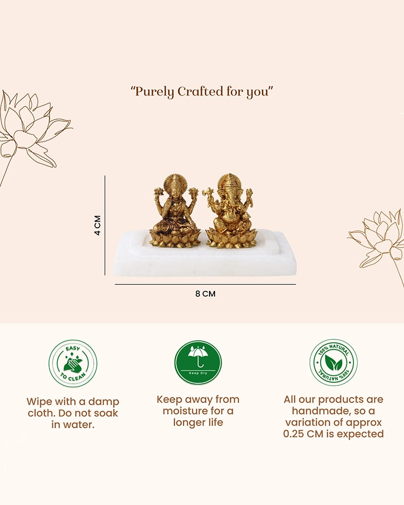 Brass Laxmi Ganesh Idol on Marble Base for Home Temple and Pooja Room
